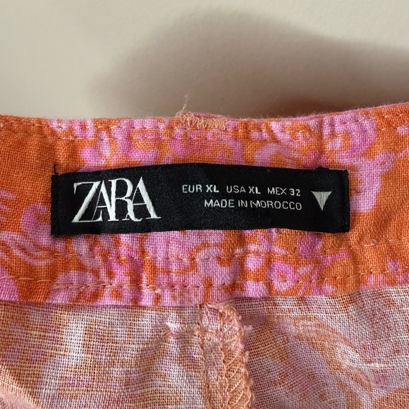 ZARA Full Length Linen Blend Floral Pink Beachy Boho Pants in Geranium Print - Picture 7 of 10